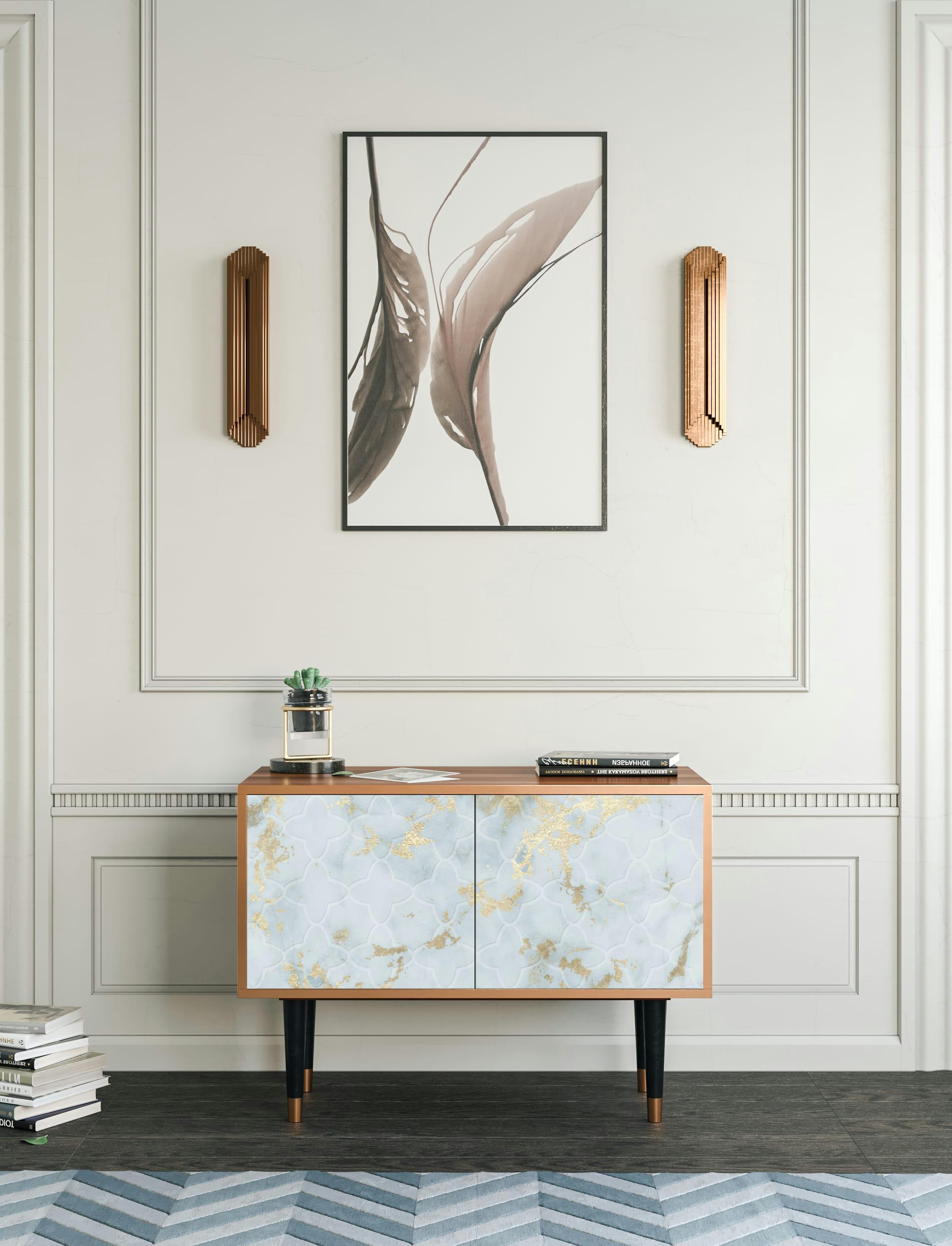 GOLDEN WAVES - Buffet bas  blanc clair 2 portes L 94 cm