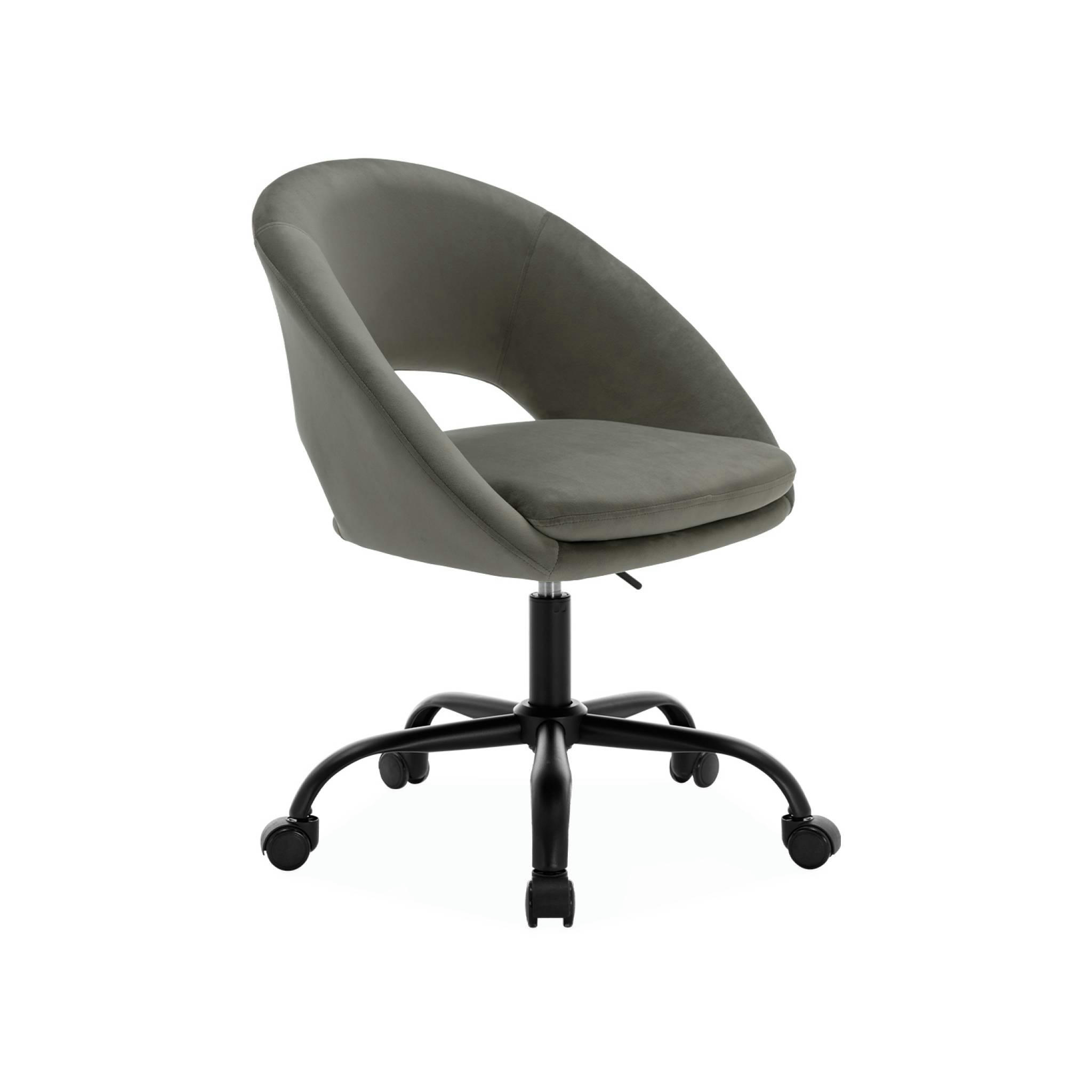 PAM - Chaise de bureau ronde à roulettes en velours gris