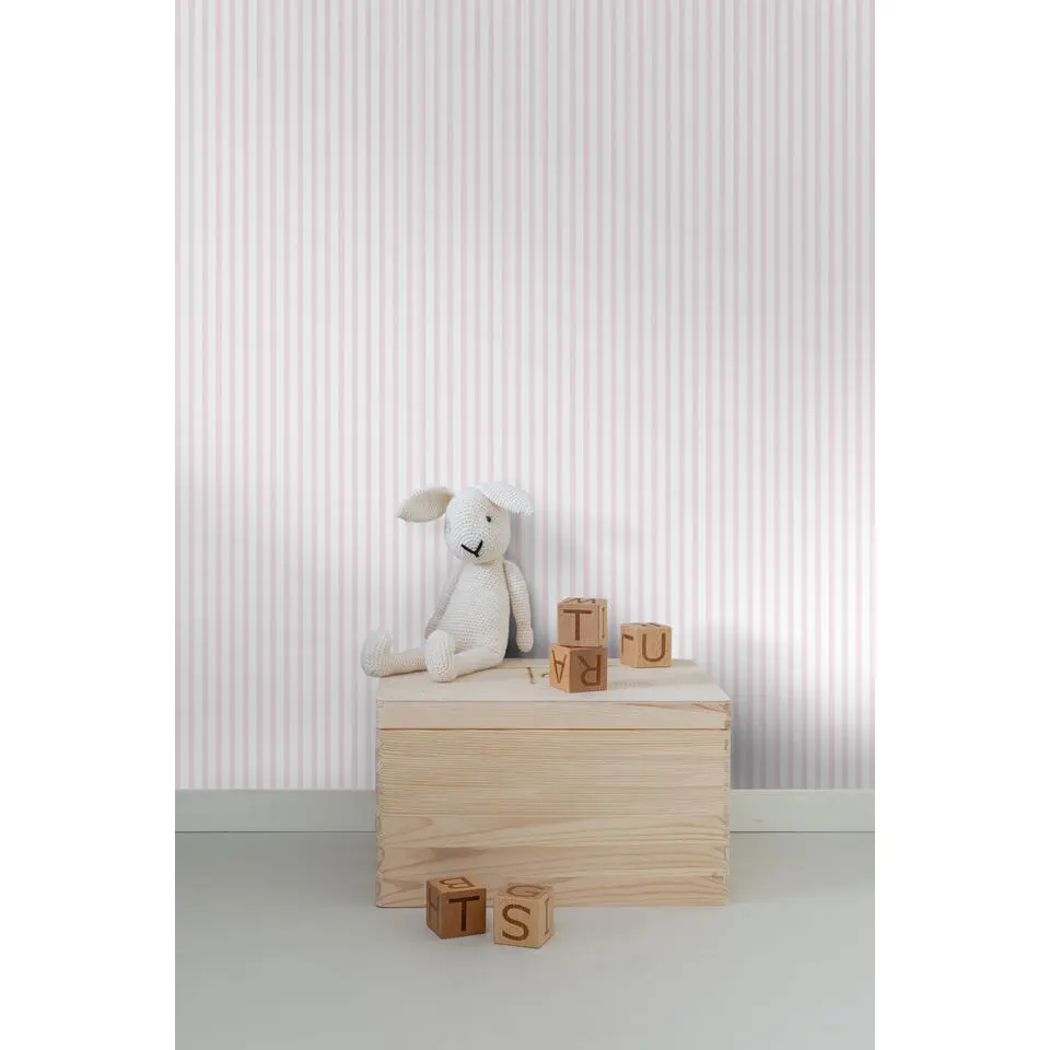 Sanders & Sanders behang strepen licht roze en wit - 53 cm x 10 m