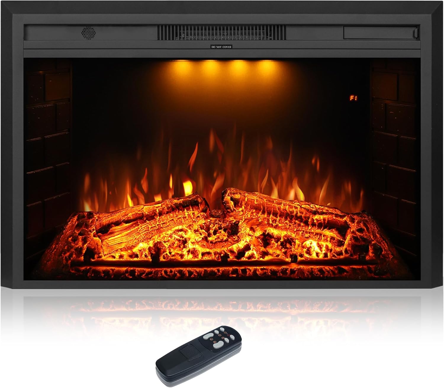 36 inch Wide 21 inch High Electric Fireplace, Wall Fireplace Electric with Remote Control, Realistic Log and Crackling Sound, Overheating Protection and Timer, 750/1500W Black