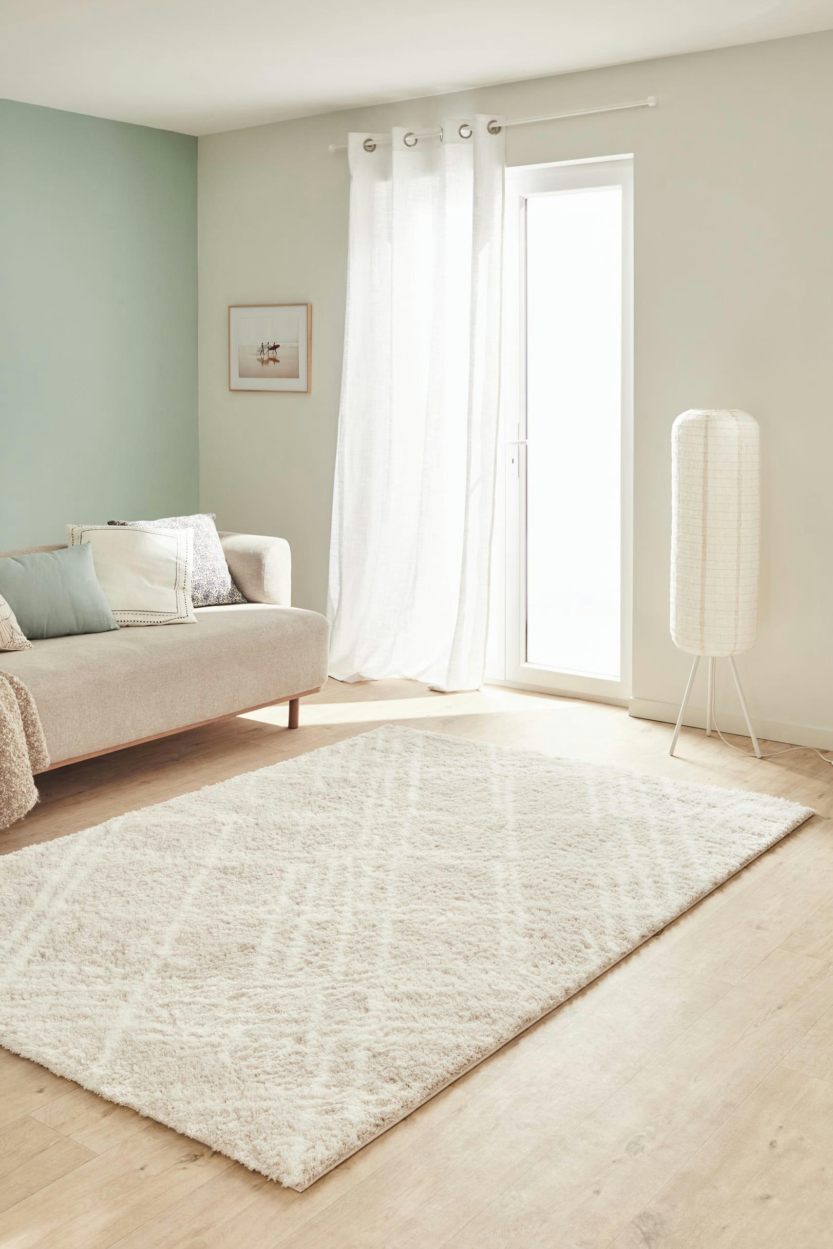 OSLO - Tapis shaggy abstrait motif géométrique beige - 120x160 cm