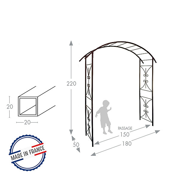 Louis Moulin Arche tube CAR20 pont fer vieilli - 180x50x220 cm - Acier époxy
