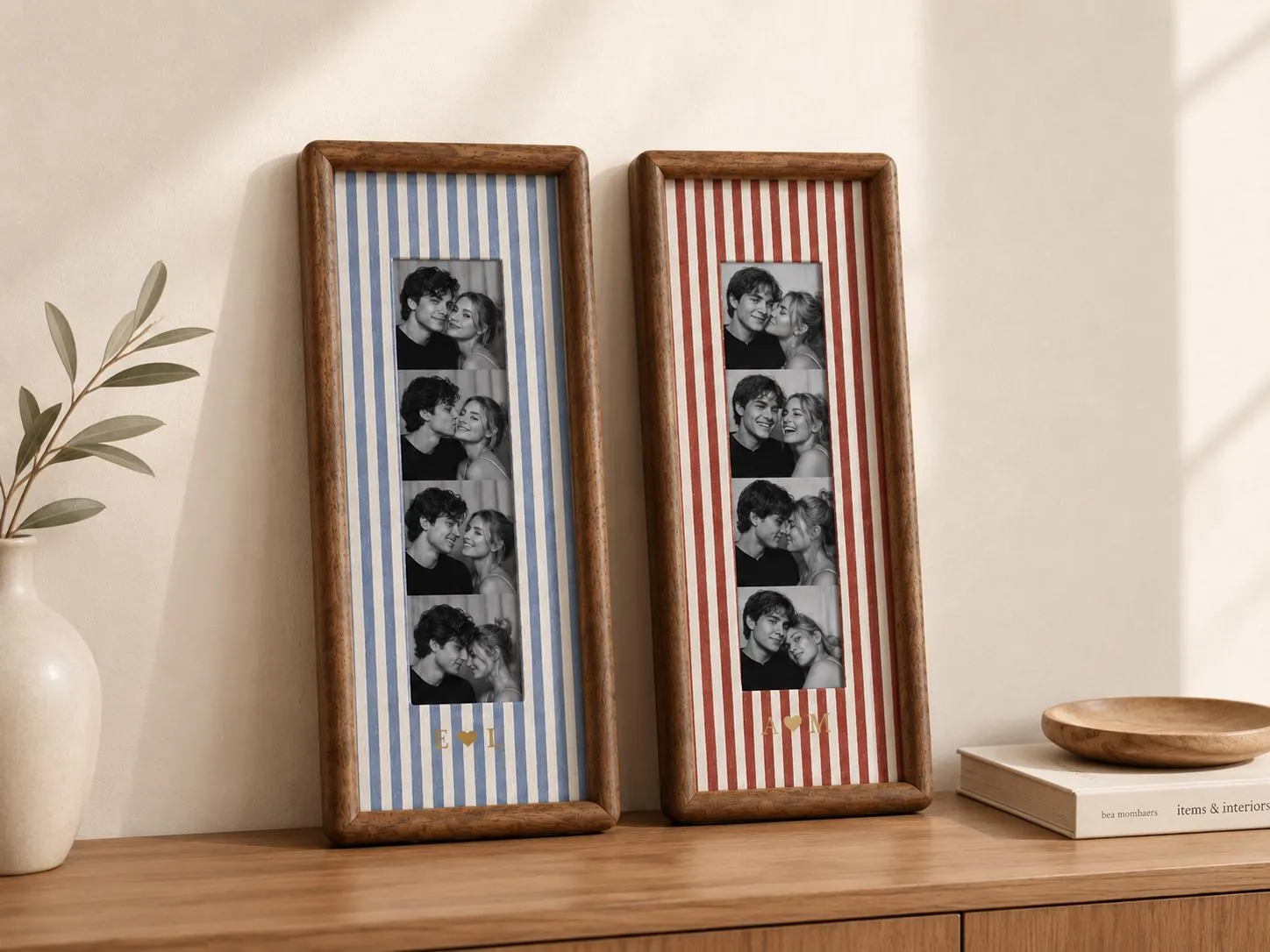 Couple Photo Strip Frame, Custom Photo Booth Picture Frame, Striped Fabric Frame, Anniversary Gift for Couples, Wedding Keepsake, Home Decor