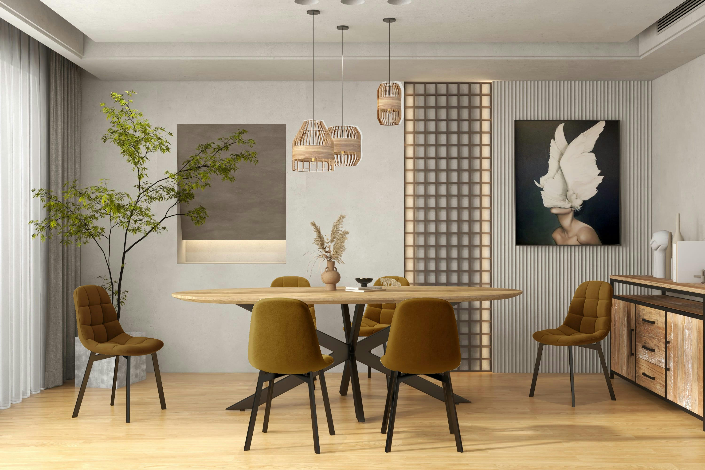 STELLIA - Chaise en Velours Moutarde et métal noir (x4)