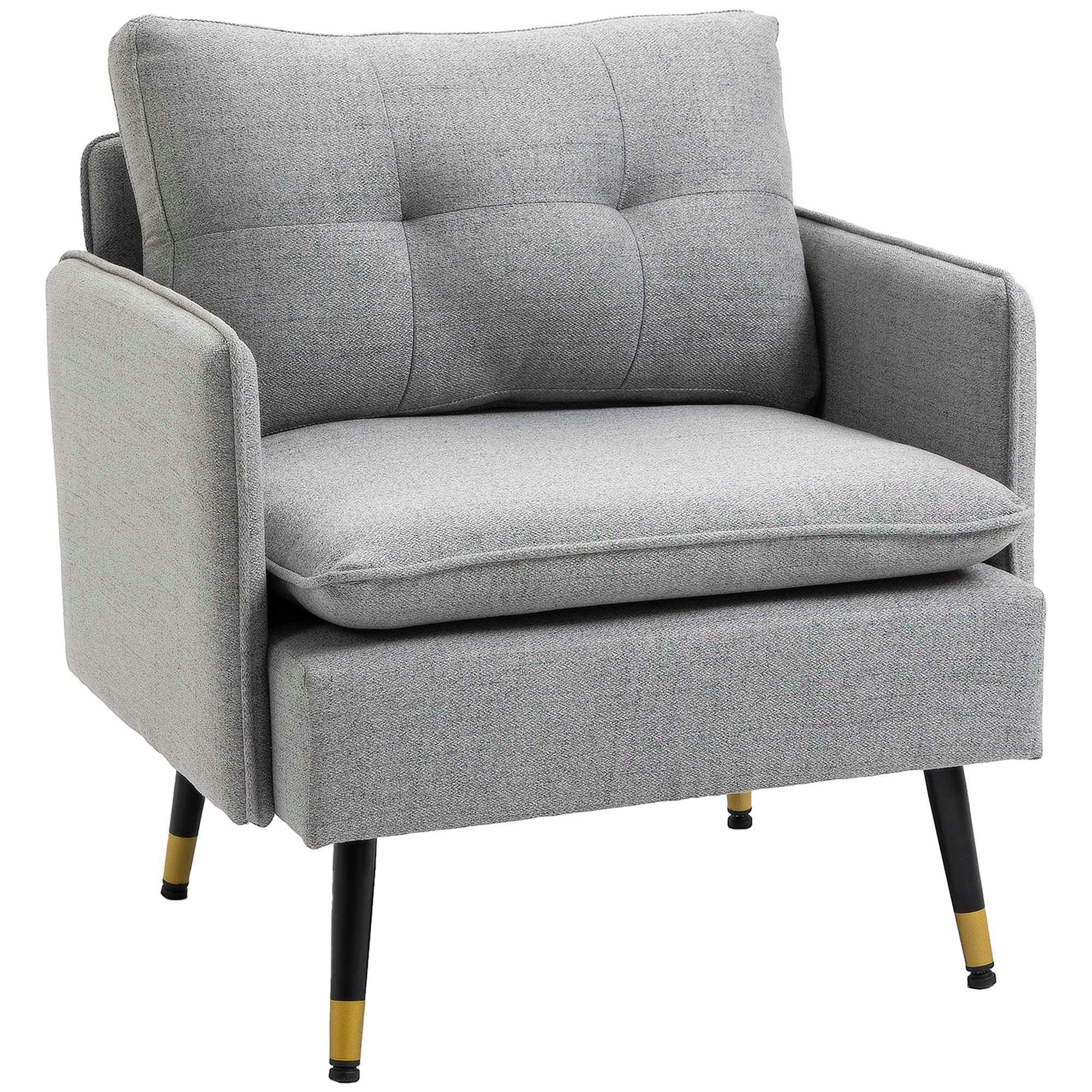 - Fauteuil style art-déco effet capitonné métal noir doré tissu gris