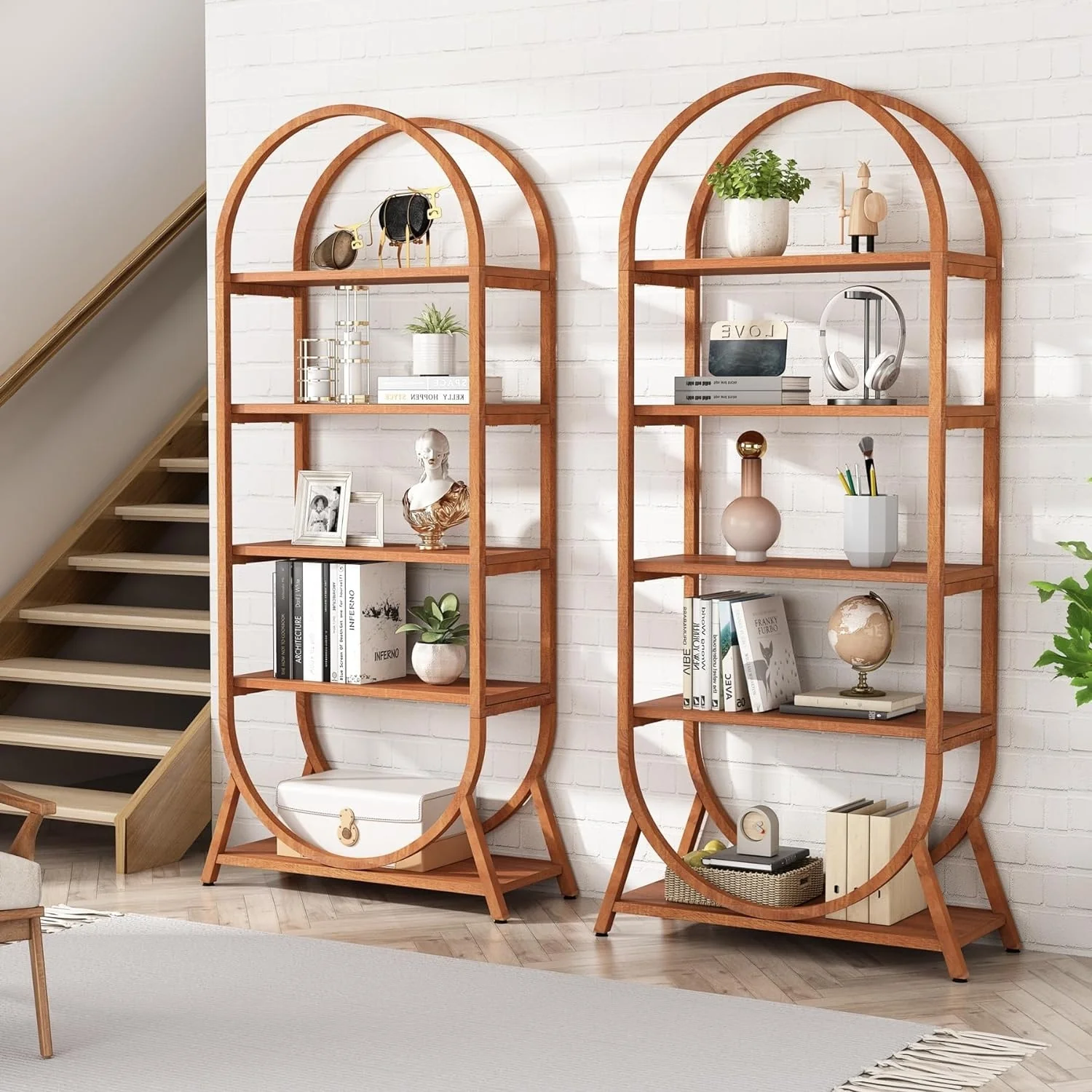 5 Tiers Open Bookshelf, 70.8 Tall Arched Bookcase