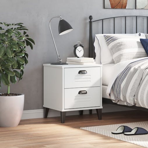 NNEVL Bedside Cabinet VIKEN White Solid Wood Pine