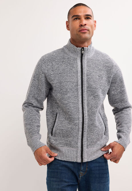 Mens Grey Sherpa Zip Through Cardigan