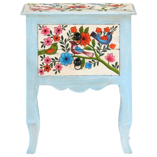 NNEVL Hand Painted Bedside Cabinet 40x30x50 cm Solid Mango Wood