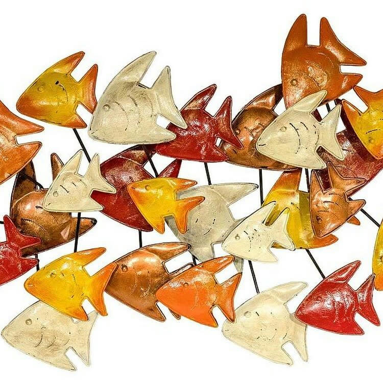 BIG-BEL - Décoration murale en métal, poissons colorés 80x45