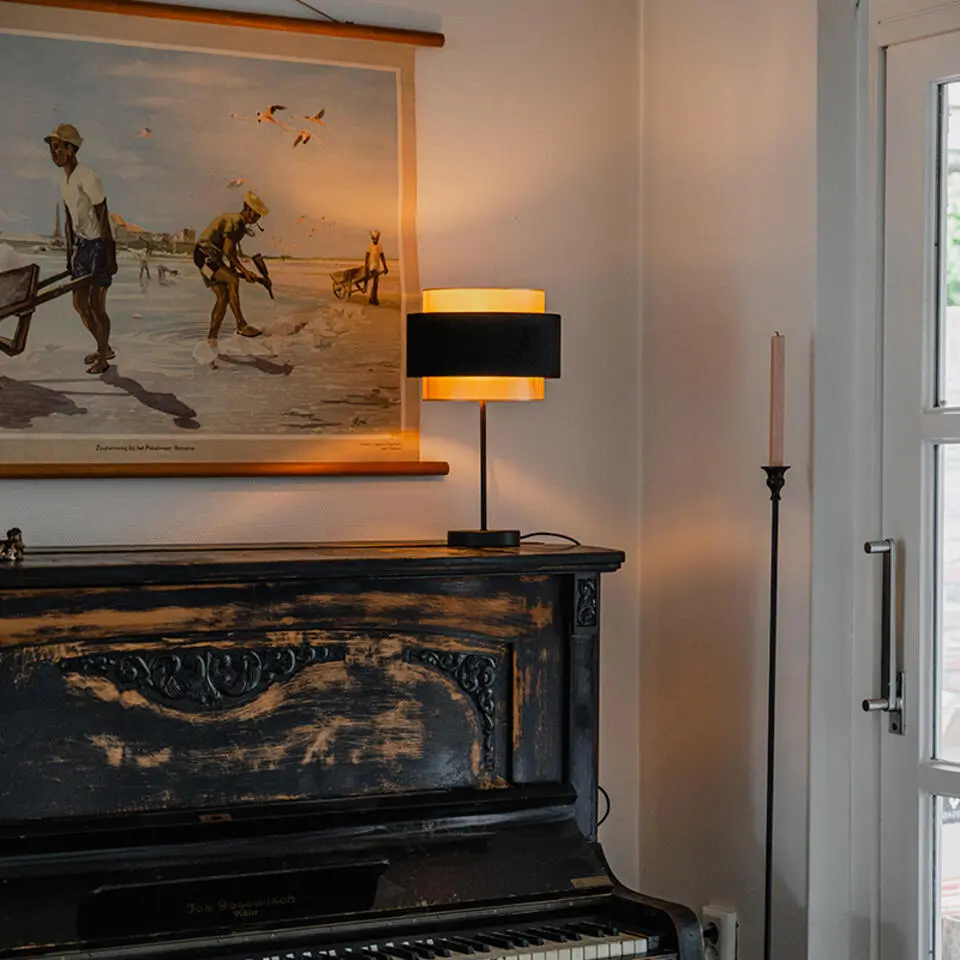 Qazqa tafellamp elif zwart e27