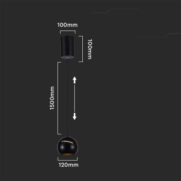 Lampa wisząca VT-7797 czarna LED 1x8.5W Ciepła biel 850lm V-TAC