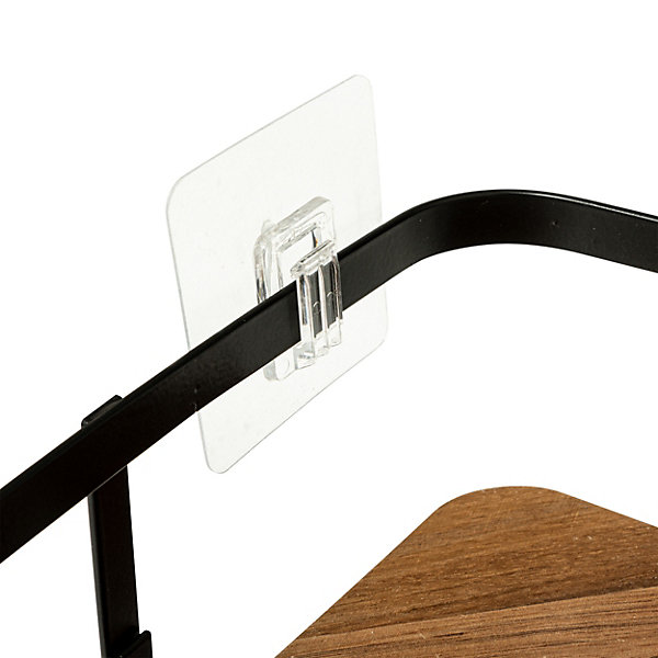 étagère de douche fixations adhésives 1 niveau en acier noir et acacia l.19,4 x H.7 x P.25 cm, 5Five Simply Smart Blackacia