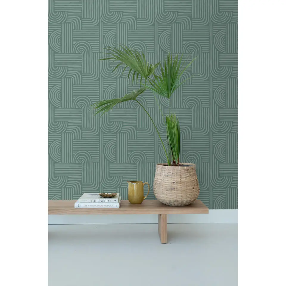 ESTAhome behang grafisch 3D motief petrolgroen - 50 x 900 cm