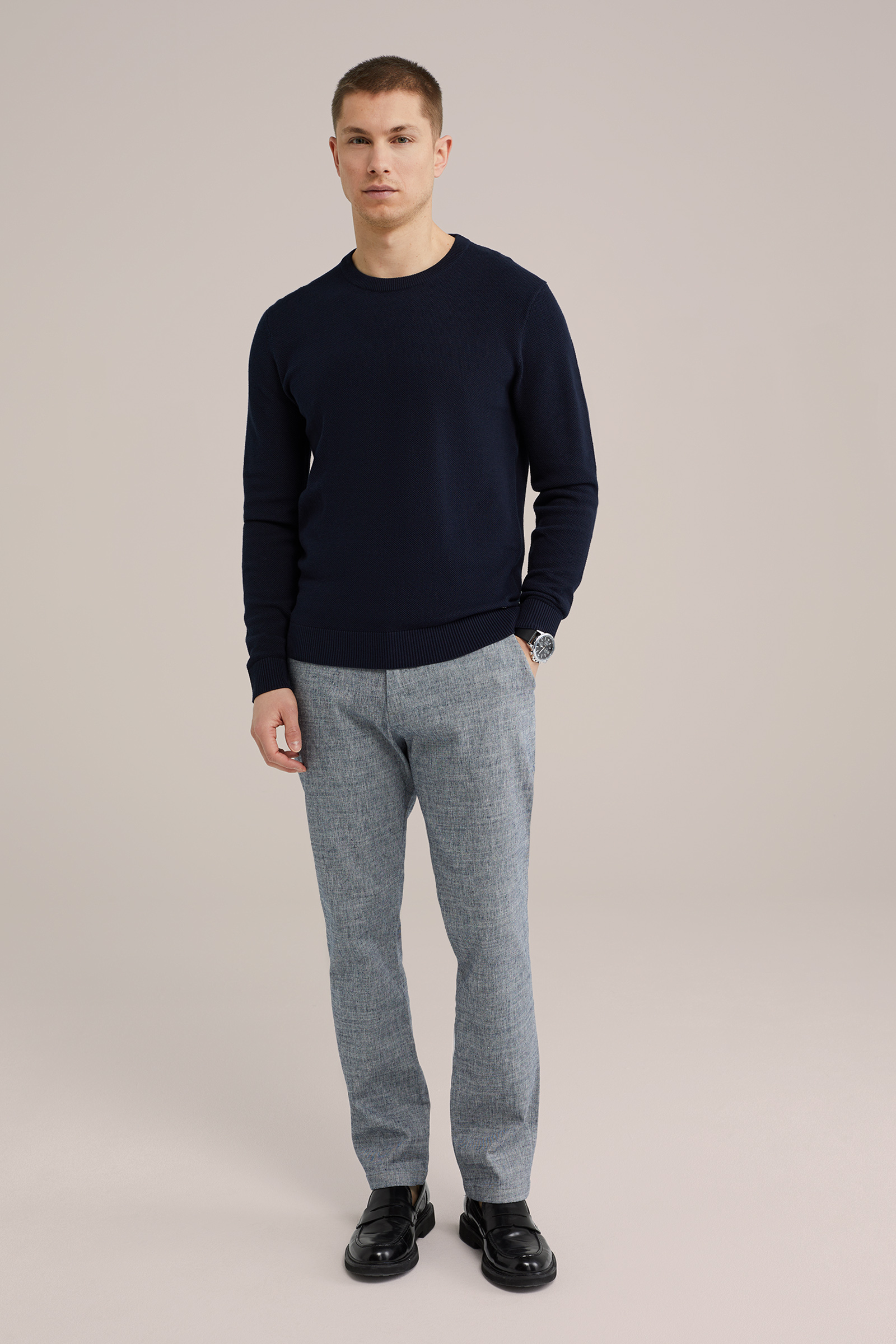 Heren slim fit chino met structuur