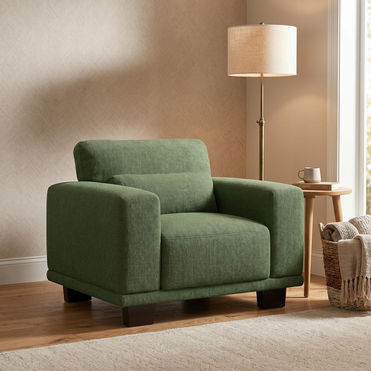 Marsail Single Seater Couch, 40 Inch Sofa with Deep Cushions, Modern Linen Fabric Sofas for Living Room, Comfy Upholstered Couch with Removable Washable Covers, Sage Green