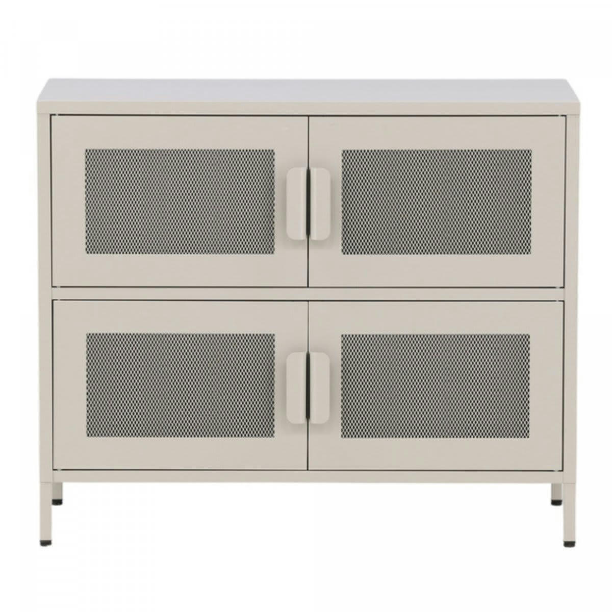 PARME - Buffet bas style industriel en métal 4 portes beige