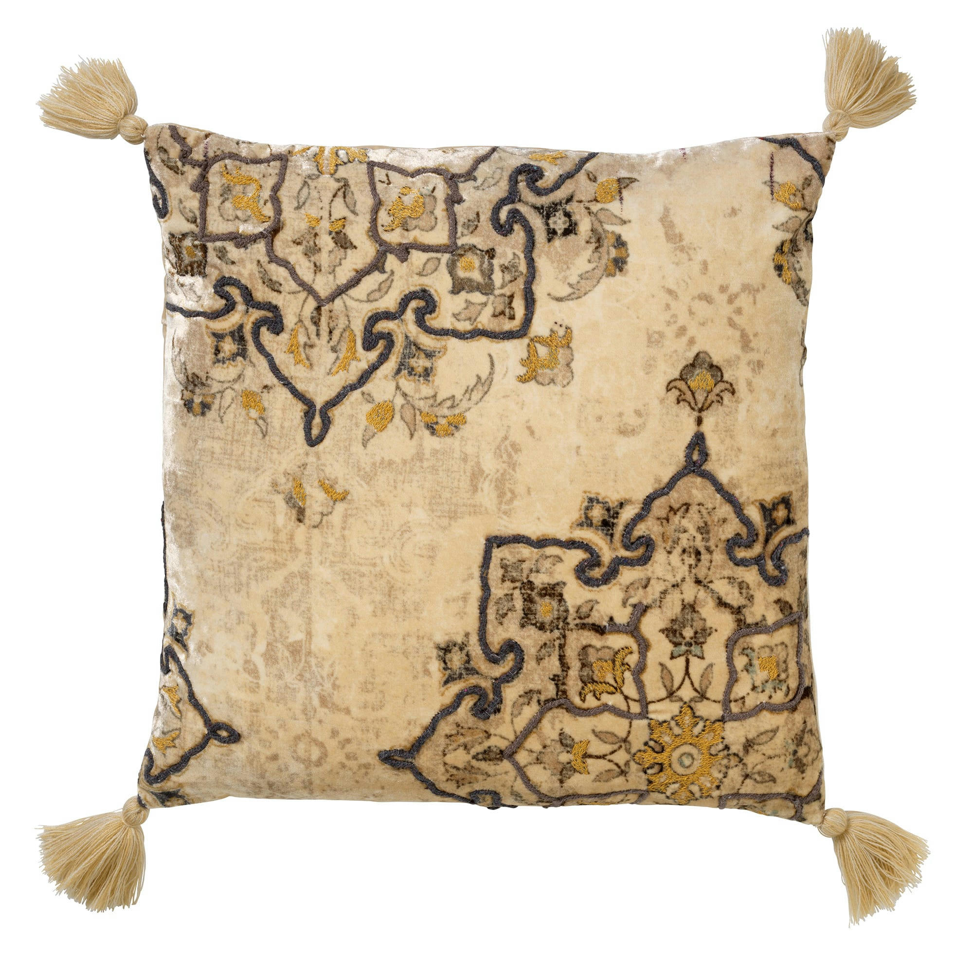 ROMAIN - Coussin beige en velours 45x45 cm avec motif
