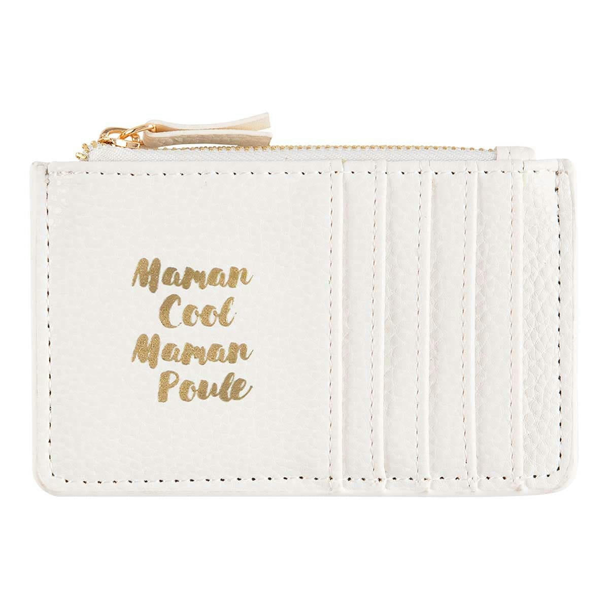 - Porte-cartes Zippé - Maman Cool Maman Poule - Blanc