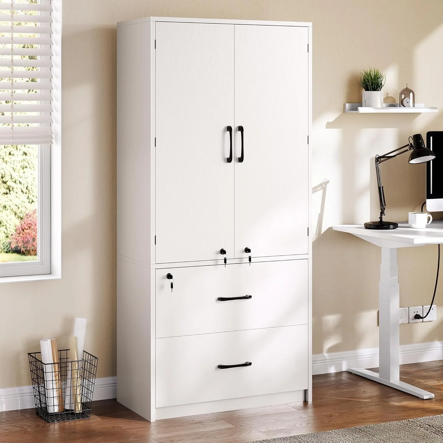 Moasis 68H Large Heavy Duty Wood File Cabinets 2-Drawer Storage Cabinet with Lock and Adjustable Shelves