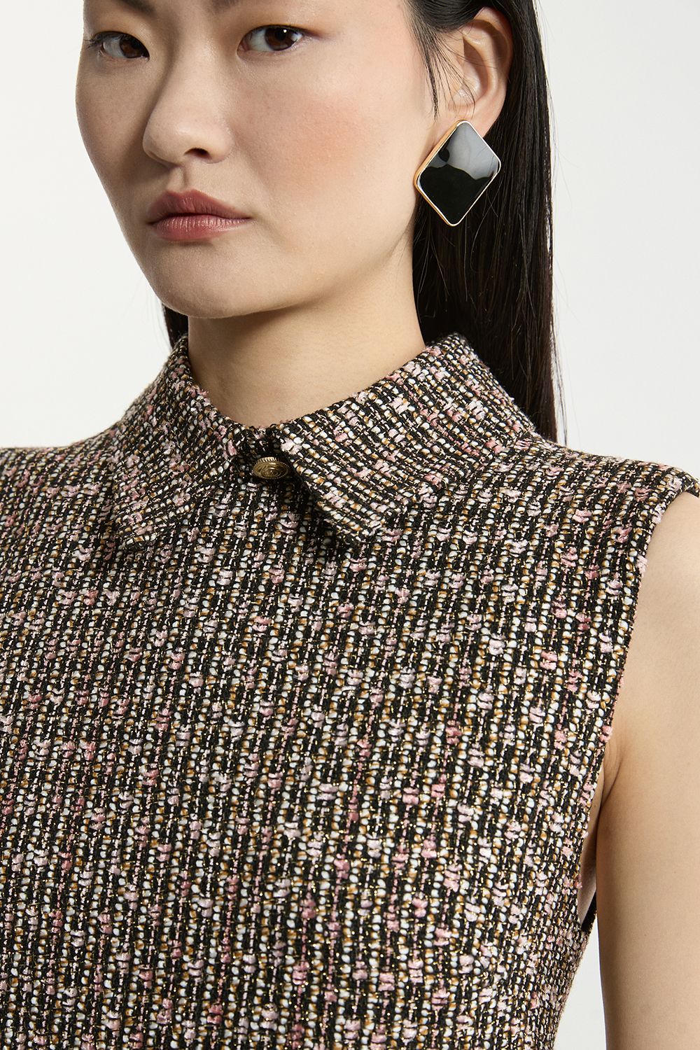 KarenMillen Tall Wool Mix Boucle Tailored Collared Sleeveless Mini Dress