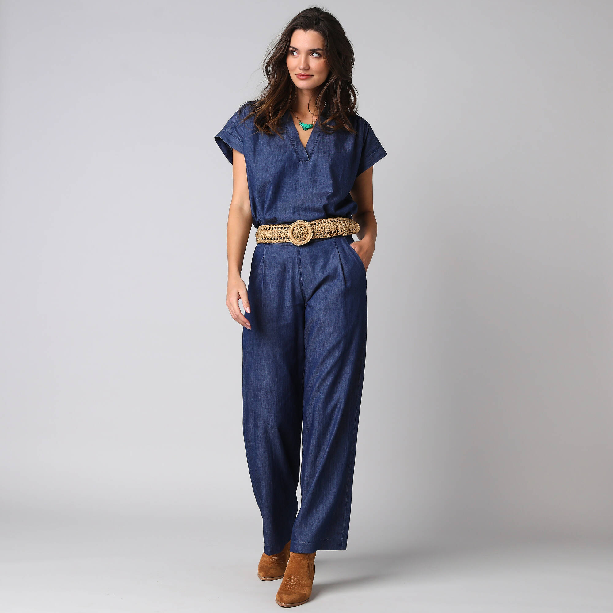 Pantalon large en denim léger