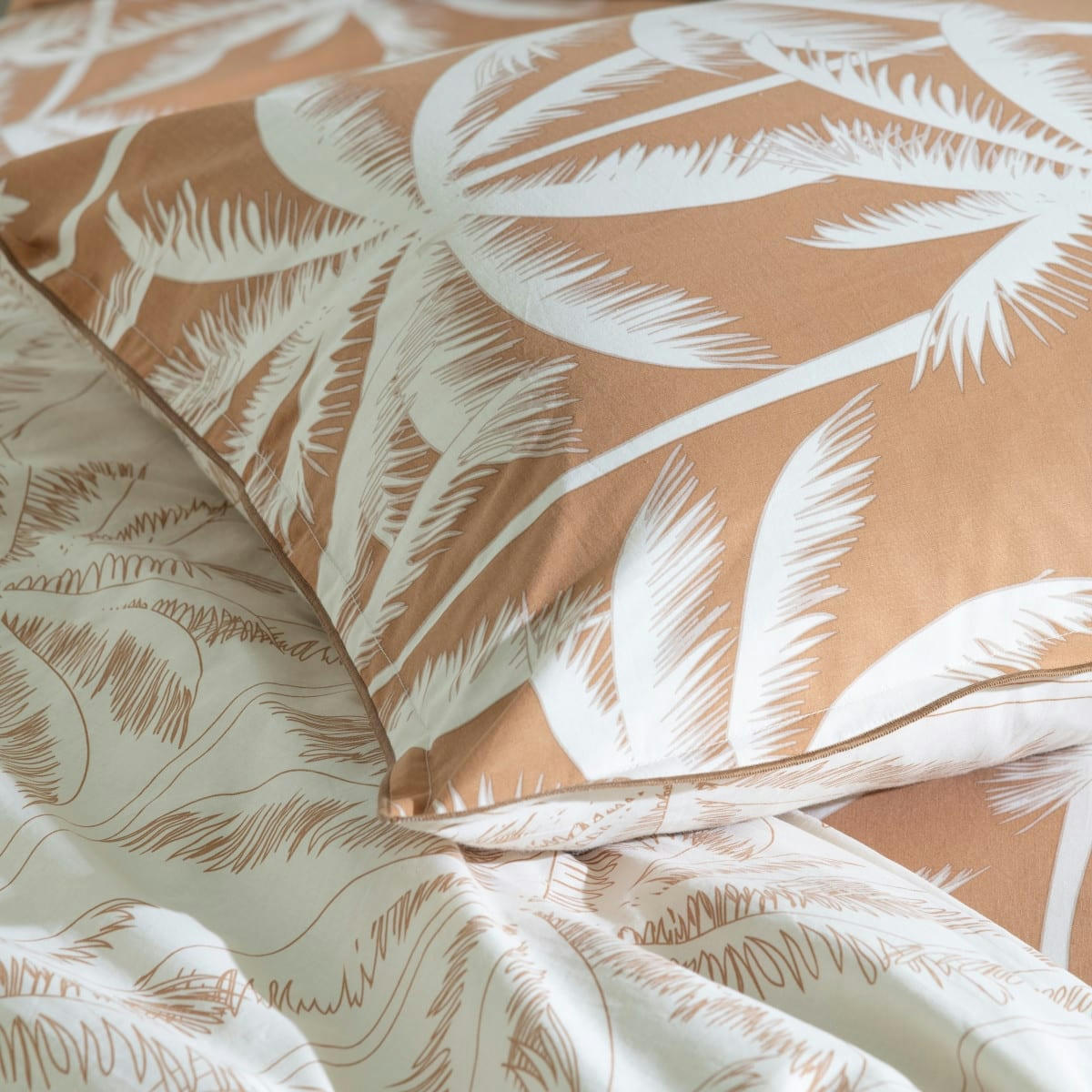 LOLA - Parure de lit 2 personnes coton  imprimé camel 240x220cm