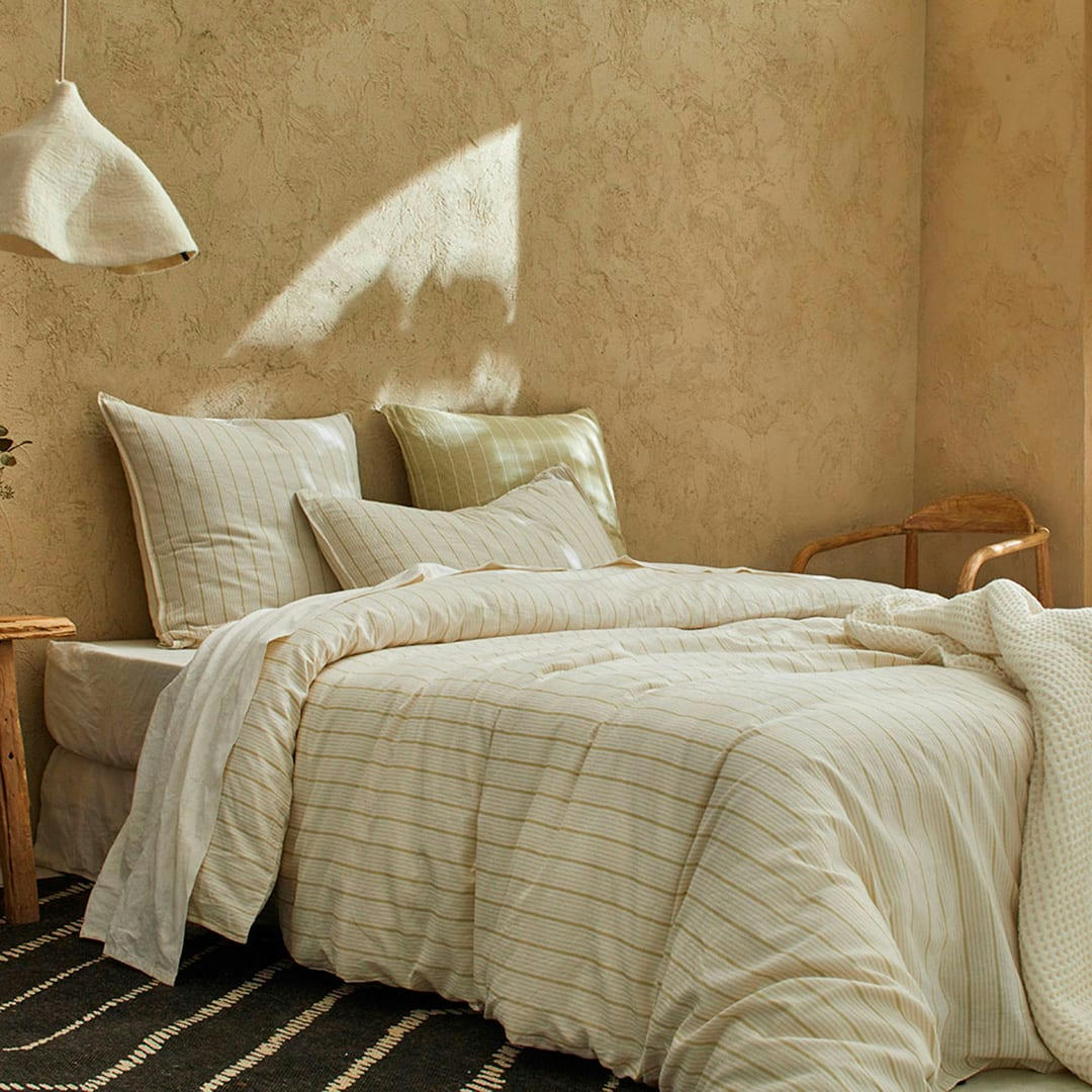 BIO KANDY - Housse de couette li/coton organic ecume/jaune 200x200 cm