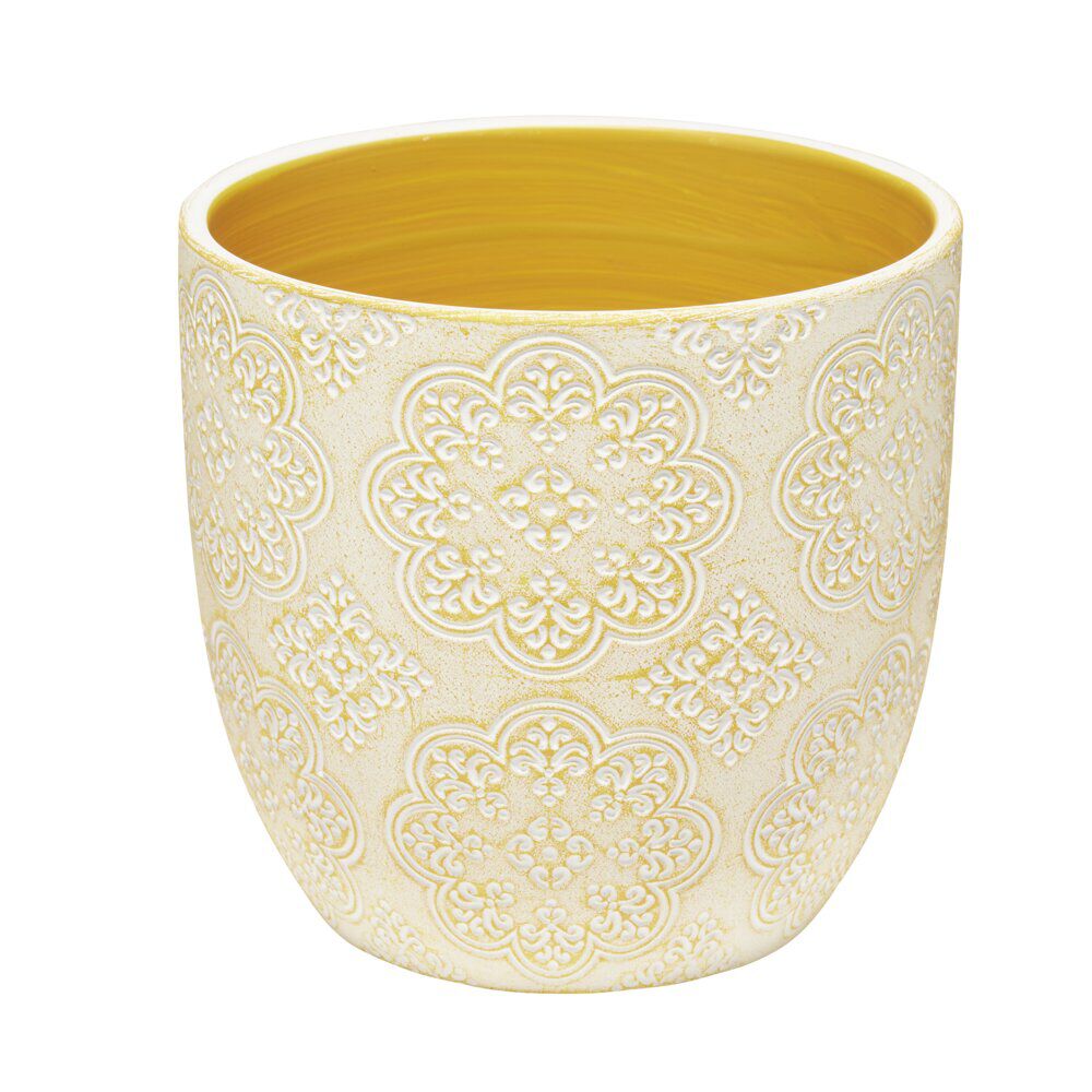 Pot terre cuite arabesque motif fleur beige Ø13,5xH13,5cm