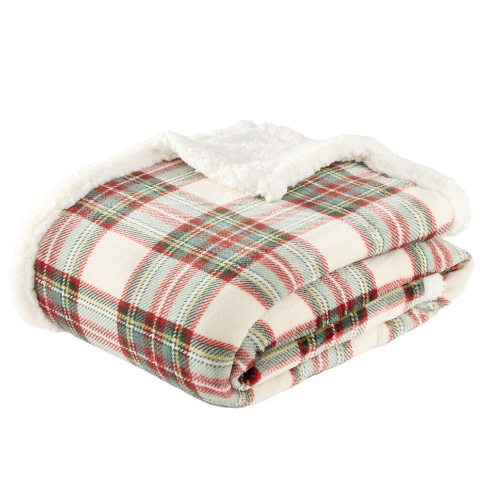Plaid No&euml;l vintage imprimé tartan polyester L150X120 cm
