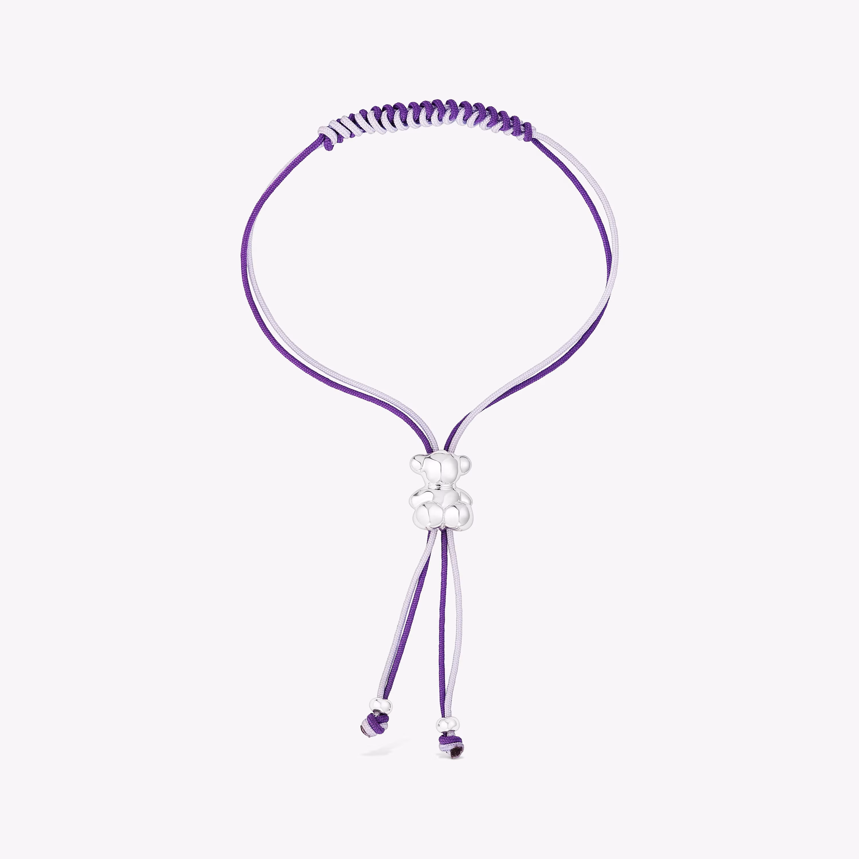 Pulsera de cordón lila y malva con oso de plata Bold Bear