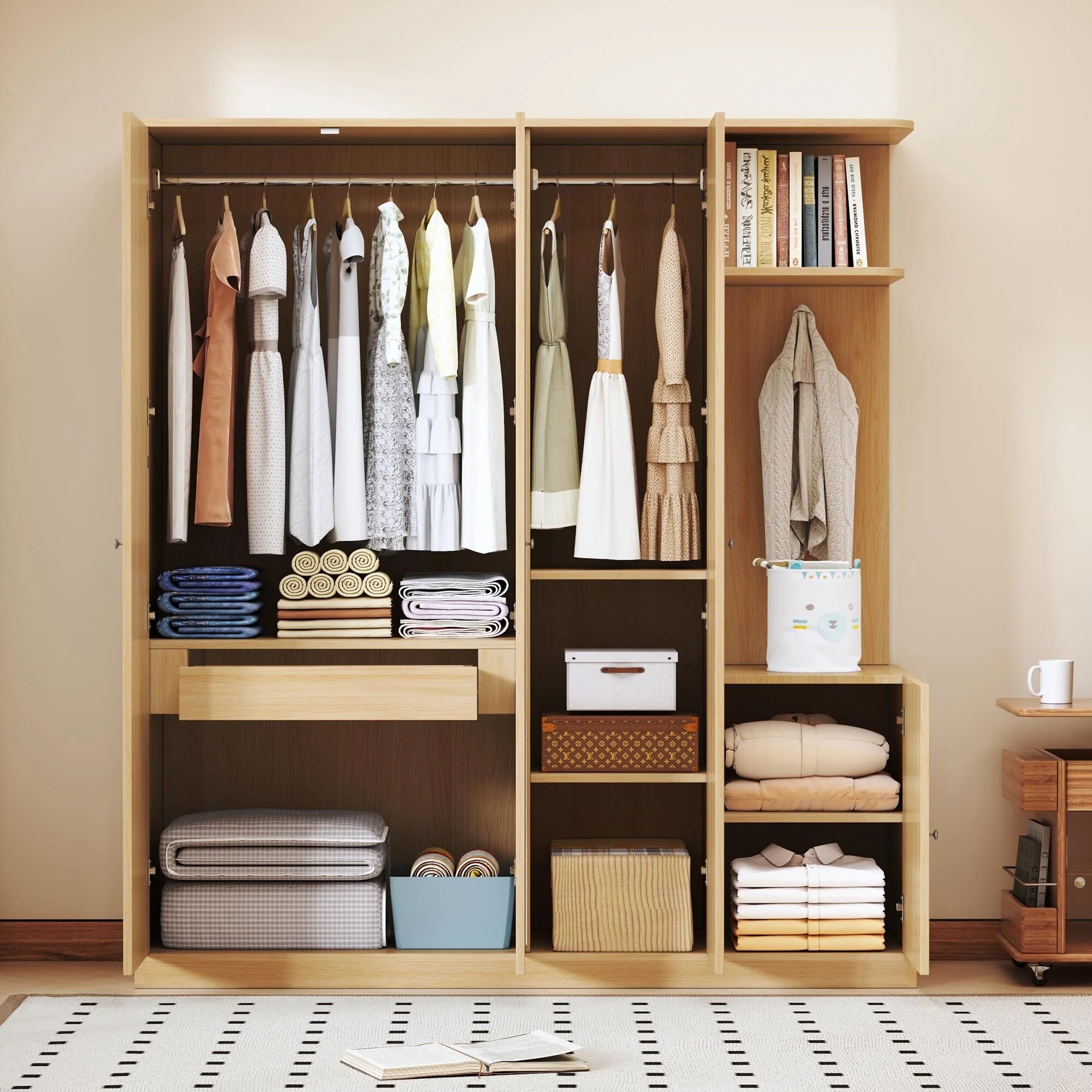 4-Door Wardrobe with Mirror and Storage