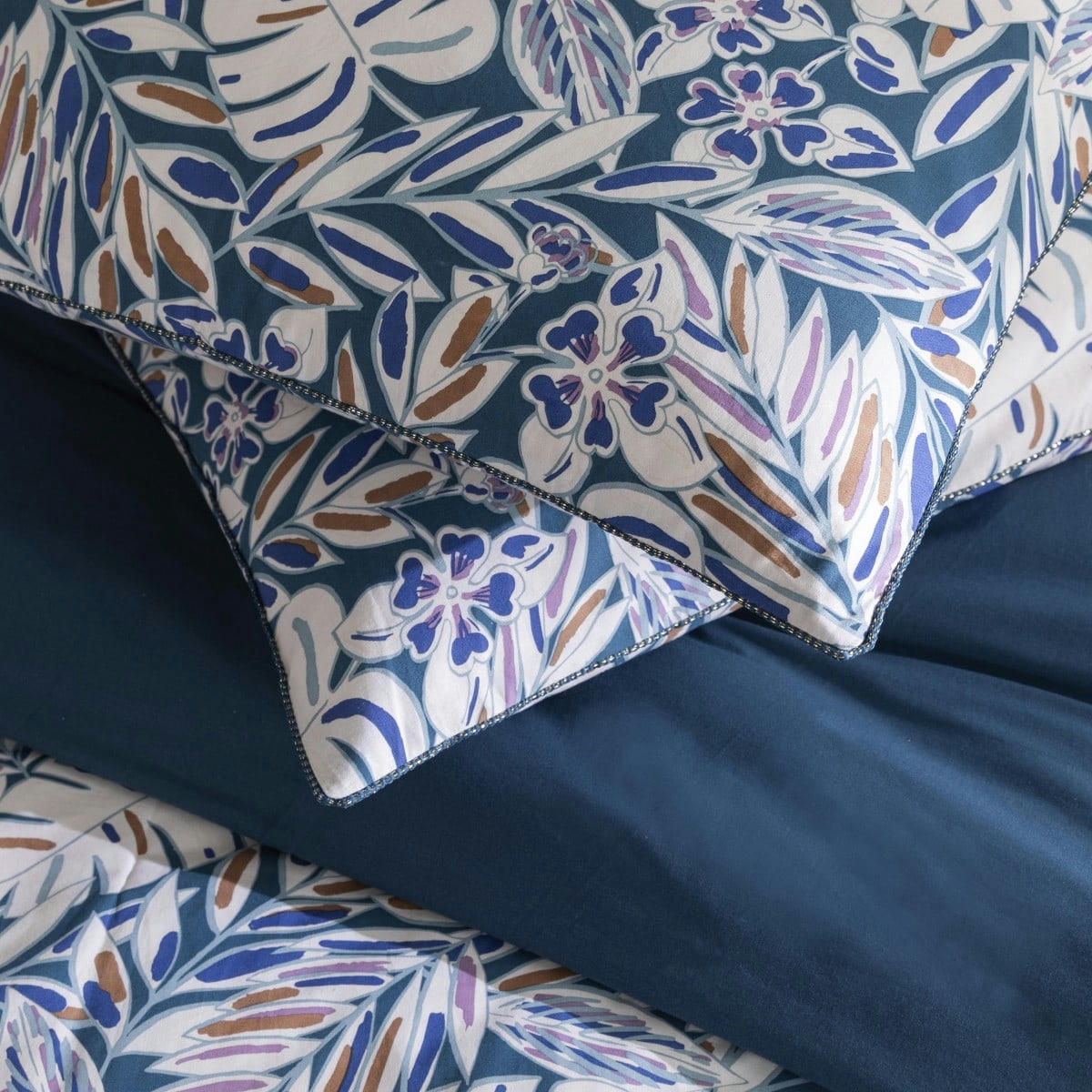 NOUK - Parure de lit 2 personnes coton  imprimé bleu 240x220cm