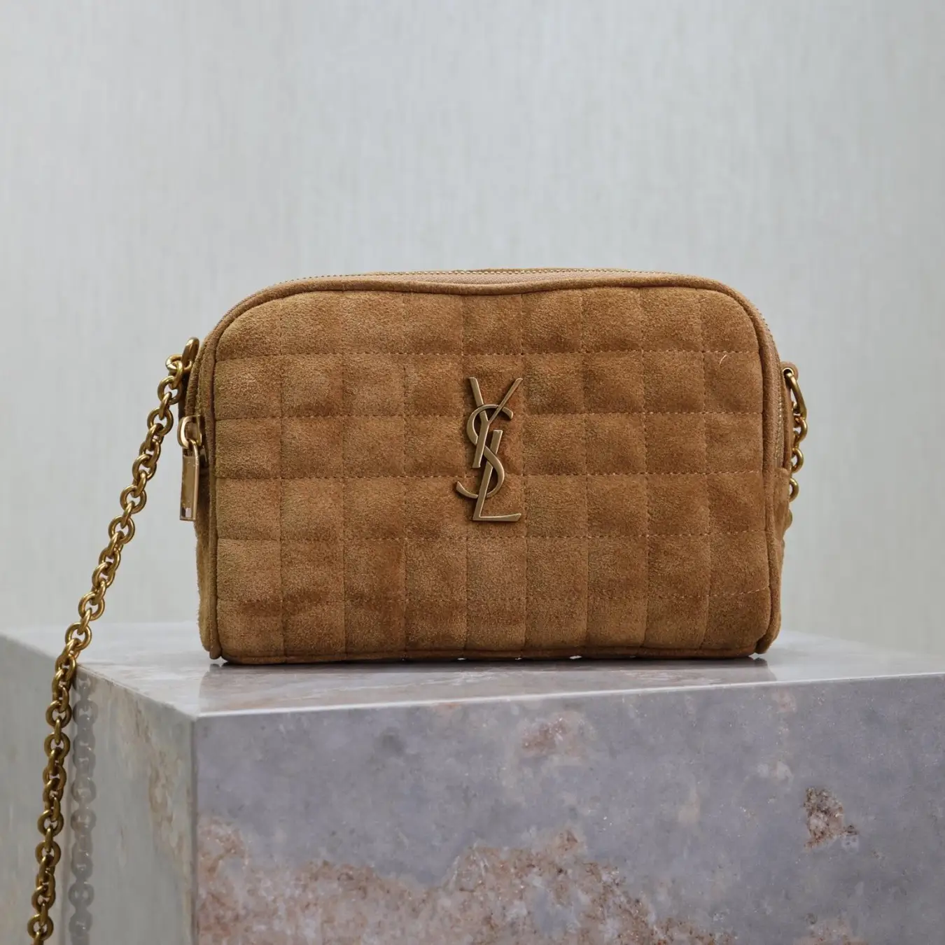 Saint Laurent YSl Suede Cassandre Matelassé Square MiniCamera Bag