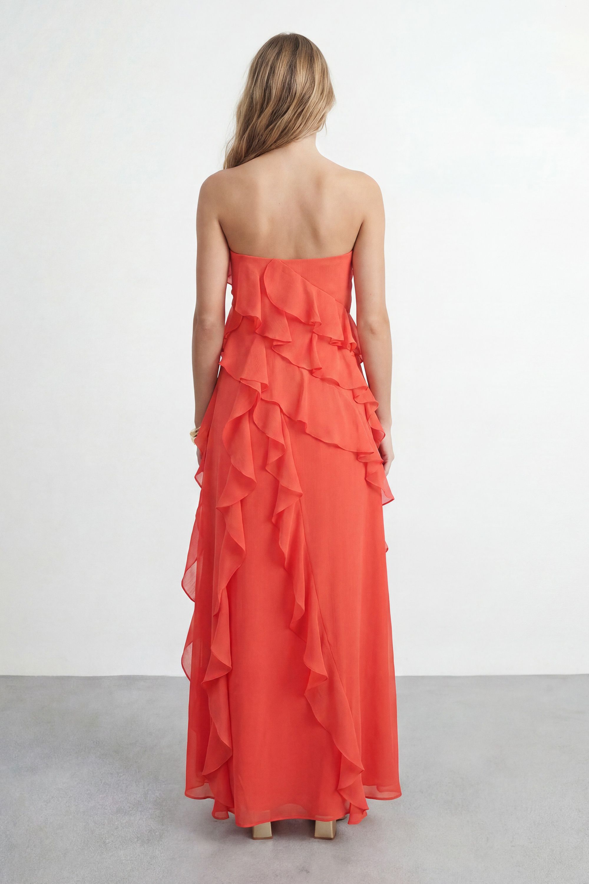 Warehouse Bandeau Layered Ruffle Maxi Dress