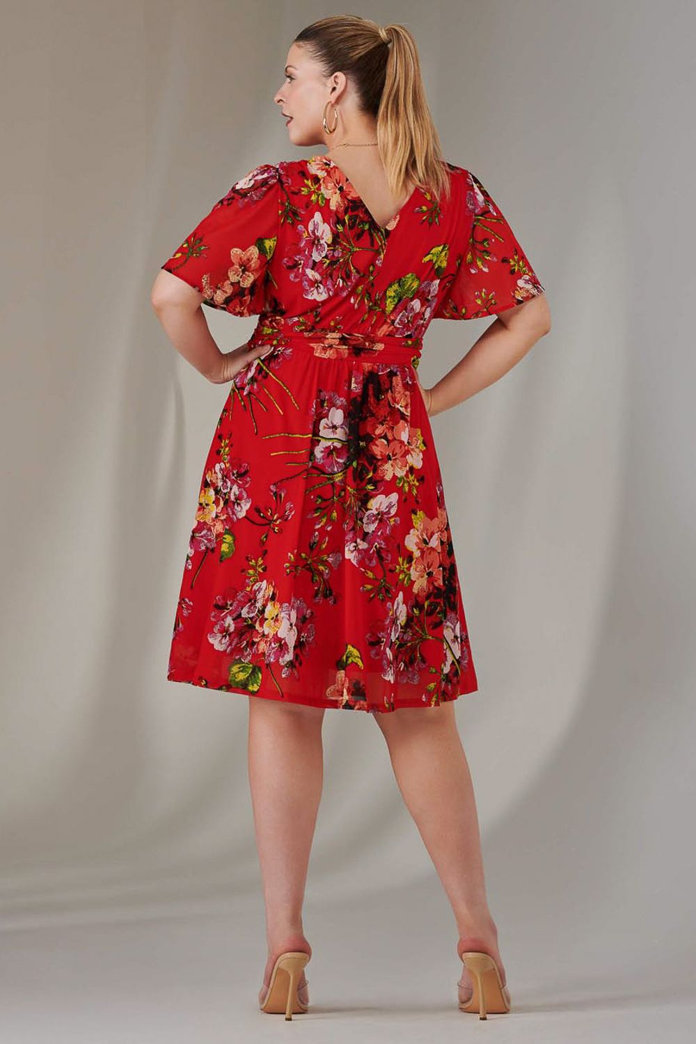 Jolie Moi Print Mesh Flare Dress