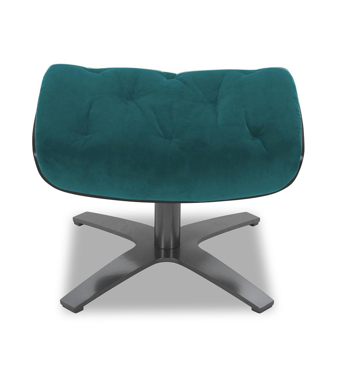 ALUDRA - Pouf Velours bleu pétrole et Chêne Noir - Velours Bleu Pétrole