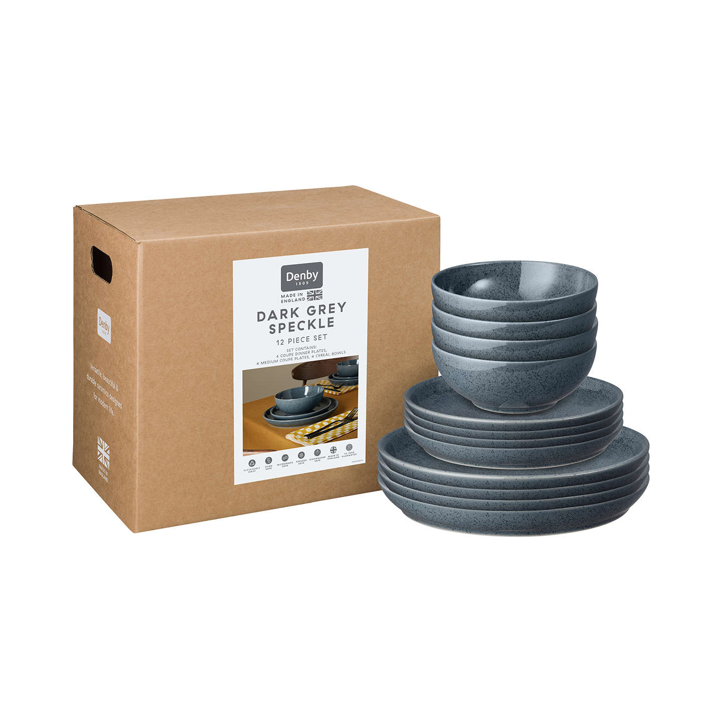 Dark Grey Speckle 12 Piece Dinner Set