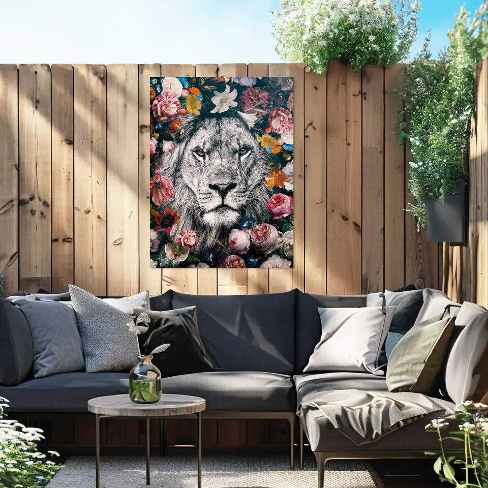 Tuinposter Leeuw - 80 x 60 - Bont