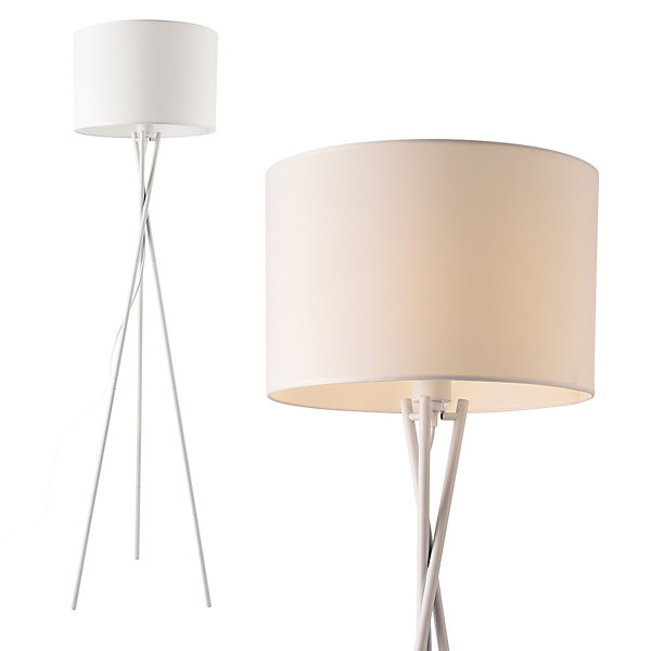 Lampadaire Trépied Moderne Lampe Sur Pied Design E27 Métal Tissu 154 Cm Blanc Lux.pro
