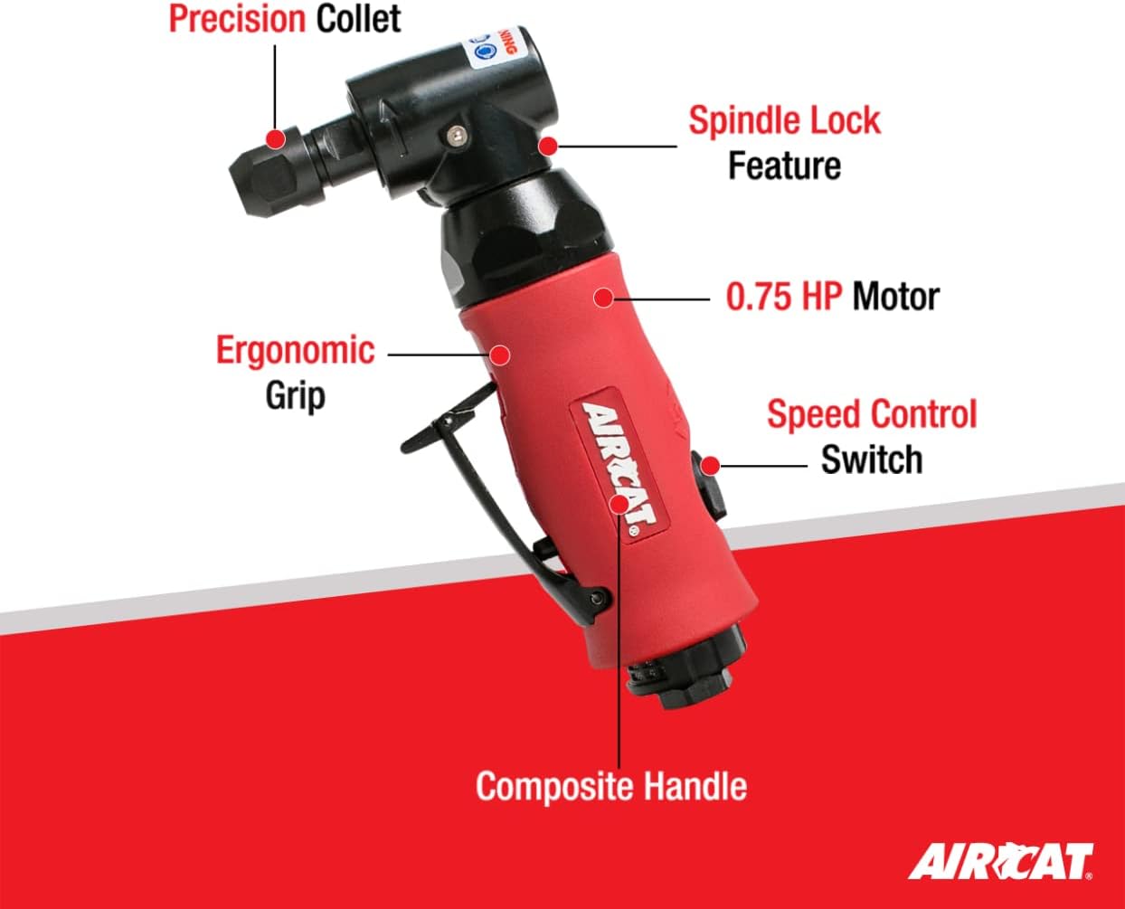 AIRCAT Pneumatic Tools 6280 .75 HP Angle Die Grinder with Spindle Lock 18,000 RPM