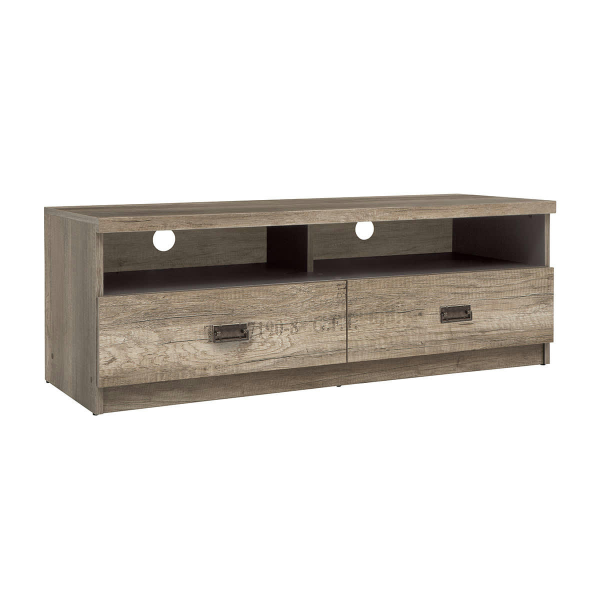 - Meuble TV 2 tiroirs 120 cm stratifiés naturel et gris