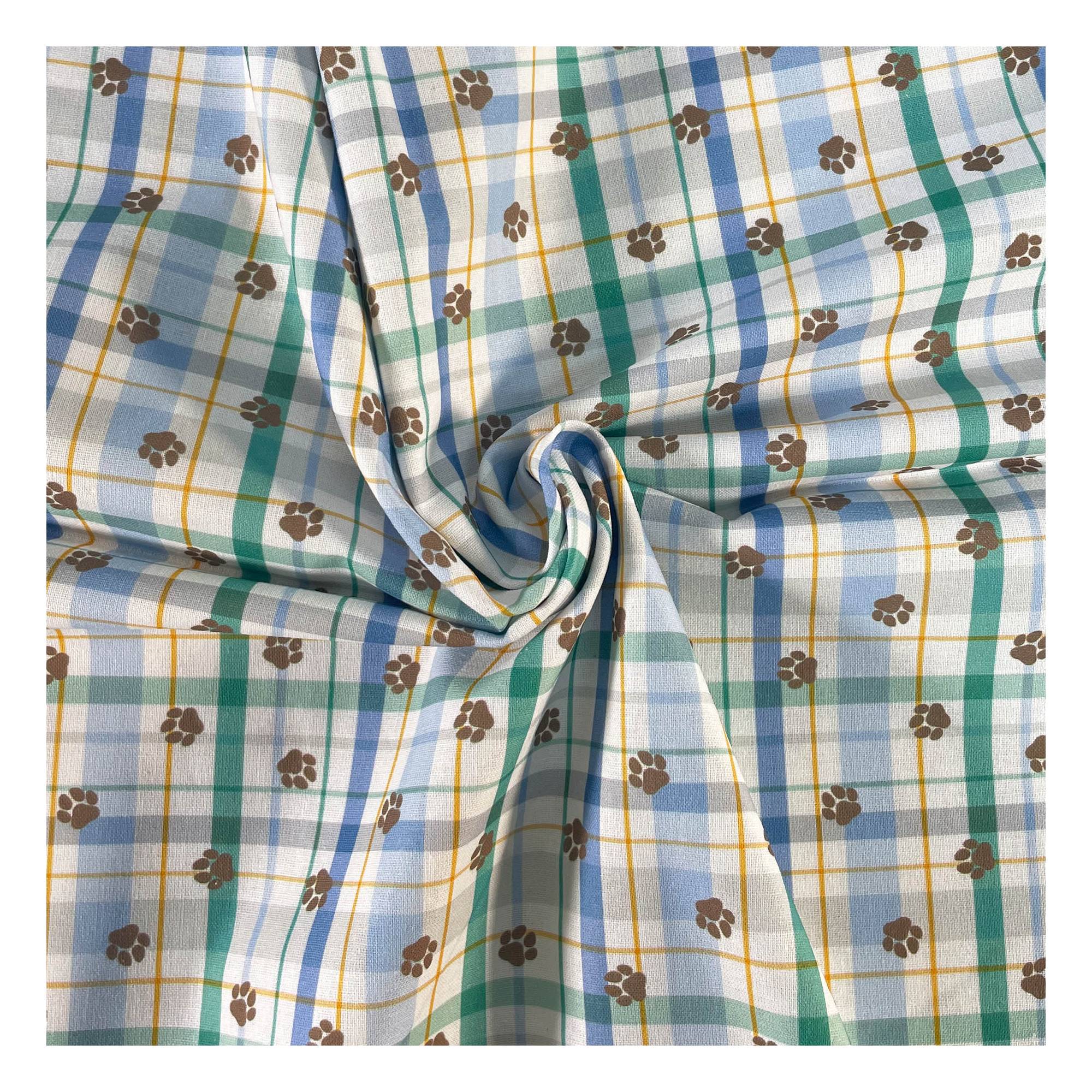 Pawprints on Check Cotton Fabric by the Metre