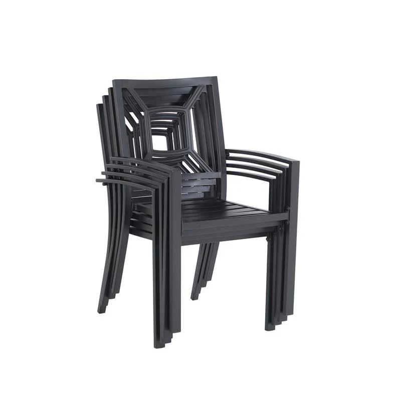 MAISON ARTS 6 Piece Black Metal Outdoor Furniture Patio Steel Frame Slat Seat Dining Arm Chairs
