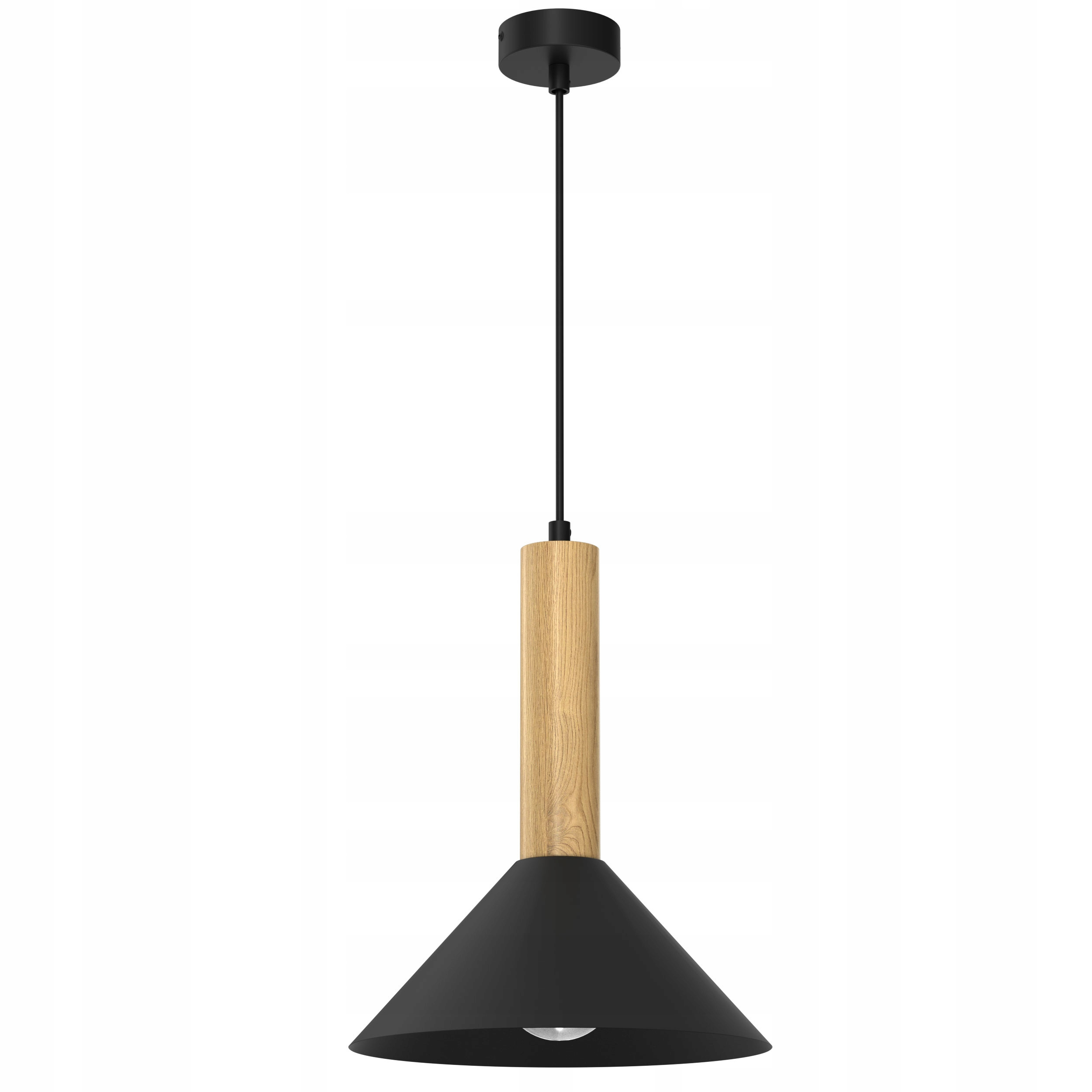 Lampa wisząca e27 nevada czarny klosz stożek   drewno