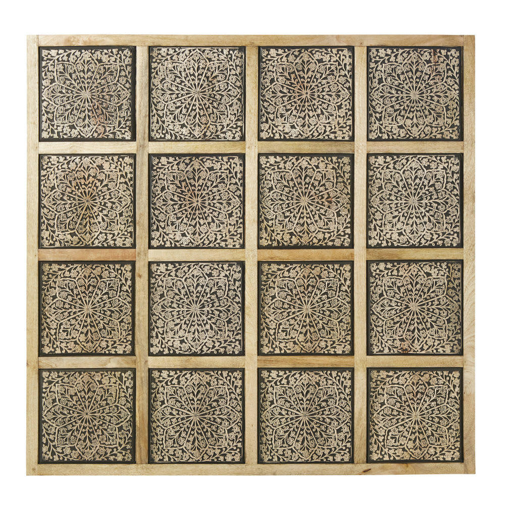 MILENKA - Déco murale en manguier sculpté noirci 122x122