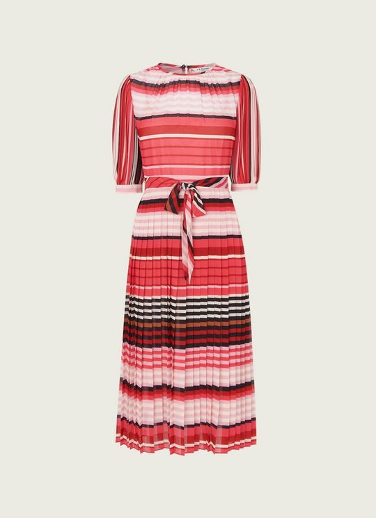 Basett Pink Striped Pleated Georgette Dress