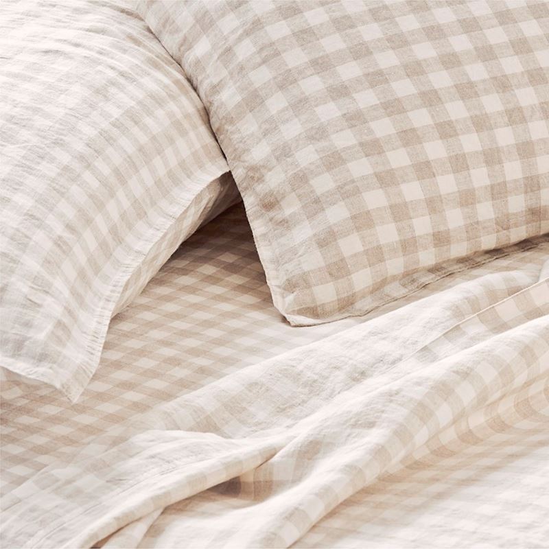 Vintage Washed Linen Linen Check Sheet Set