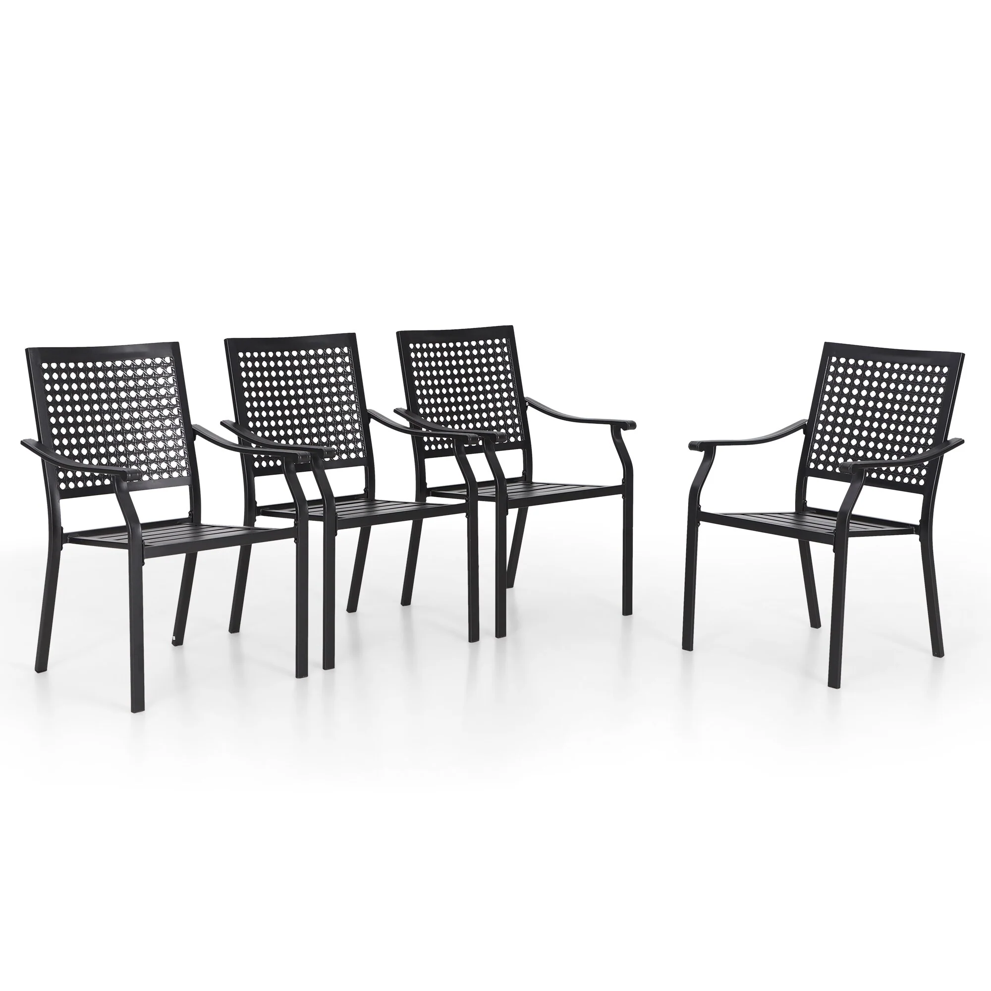 MAISON ARTS Patio Dining Chairs Set of 4 Stackable Chair Black E-coating Metal with Upgraded Back Pattern