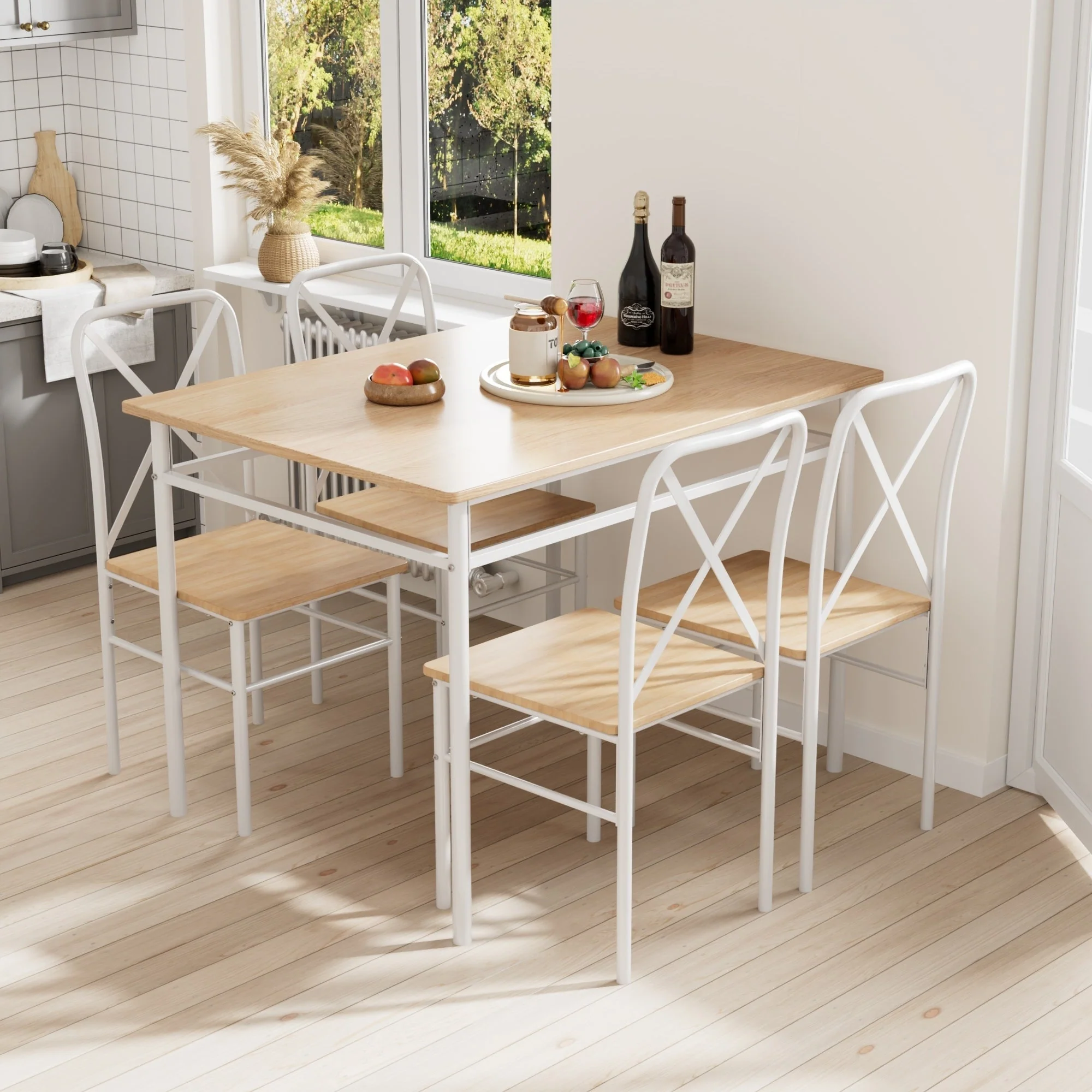 VECELO 5-Piece Dining Table Set with 4 Chairs, 42Kitchen Table & Chairs Set, Dining Room Table with Metal Frame & MDF Board